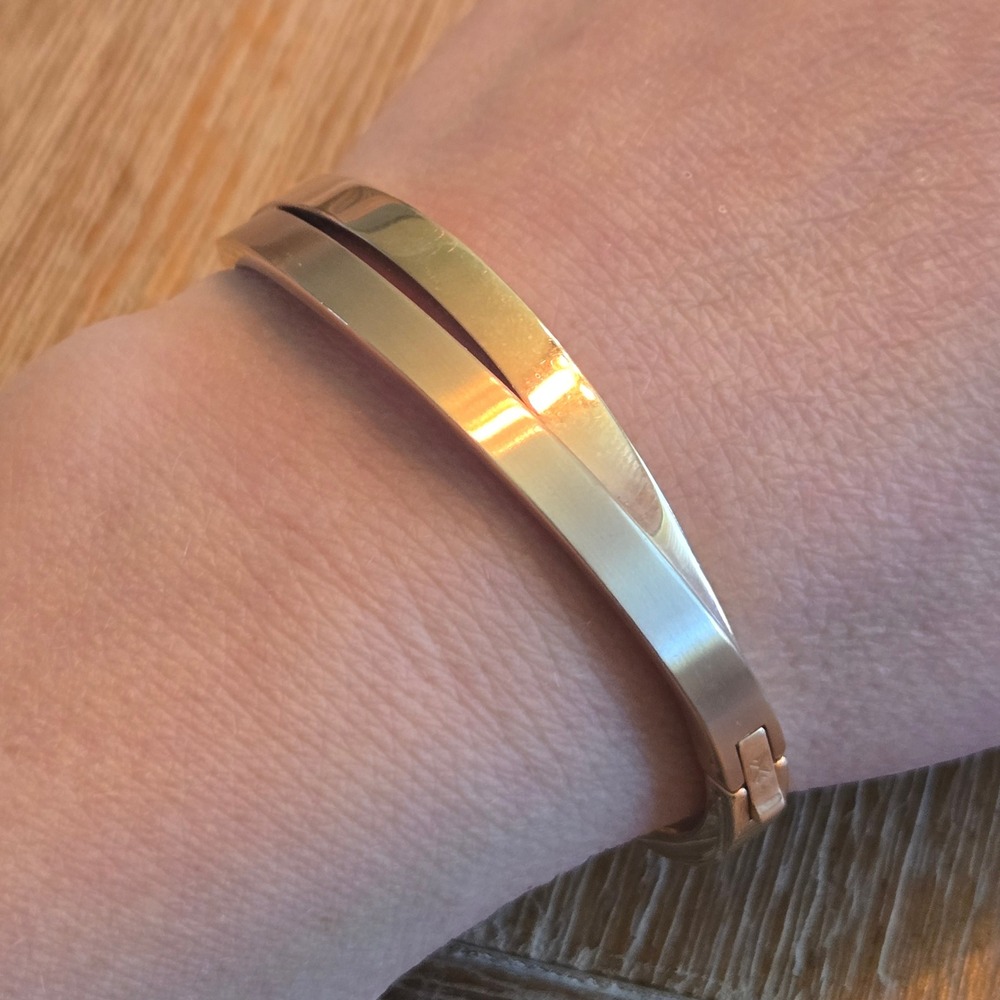 Skagen Rose Gold Tone Stainless Steel Split Band Crossover Bangle Bracelet
